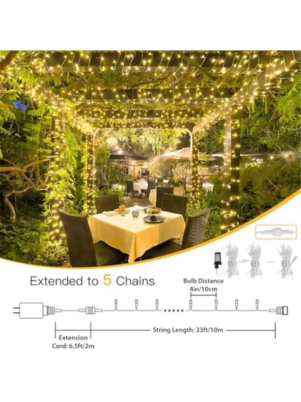 Warm White String Lights 100 LED 33ft Waterproof Indoor Outdoor Christmas